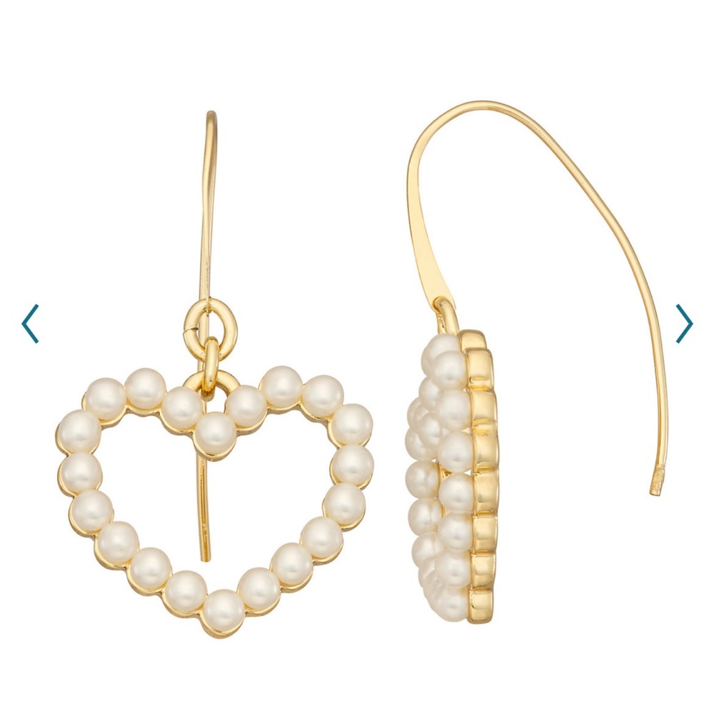 New Gold and Pearl Heart Threader Earrings